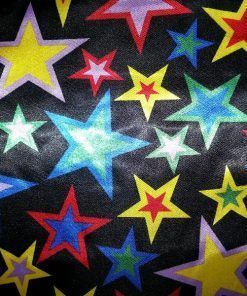 Raso estampado - Estrellas multicolor fondo negro
