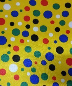 Raso estampado - Fondo amarillo lunares multicolor