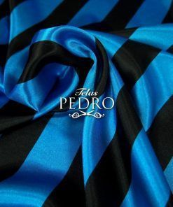Alternative view of Raso estampado - Rayas turquesa oscuro y negro