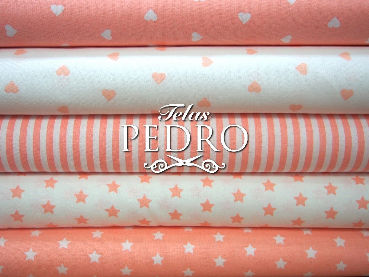 Popelín algodón estampado (patchwork) italiano - Colección Salmón - DISPONOBLE ÚNICAMENTE MODELO Nº04 (ESTRELLAS FONDO BLANCO)