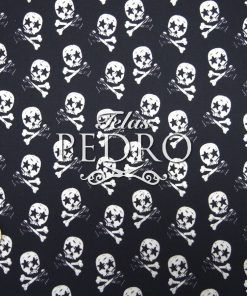 Popelín algodón estampado (patchwork) - Calaveras y Huesos fondo Negro
