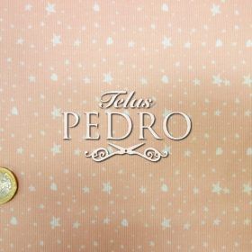 Piqué de canutillo estampado - Serie Queen estrellas y corazones fondo salmón