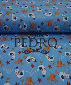 Popelín algodón estampado (patchwork) - Cangrejos y gaviotas