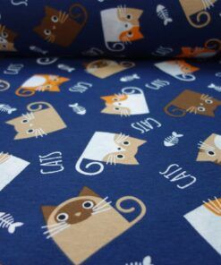 Alternative view of Loneta estampada gatitos fondo azul – Serie Cat