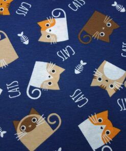 Loneta estampada gatitos fondo azul – Serie Cat