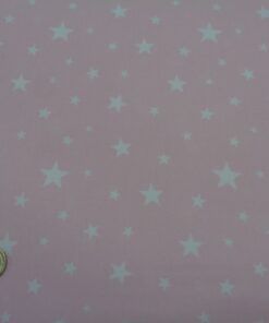 Popelín algodón estampado (patchwork) – Serie Noa (estrellas blancas fondo rosa)