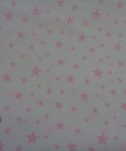 Popelín algodón estampado (patchwork) – Serie Noa (estrellas rosa fondo blanco)