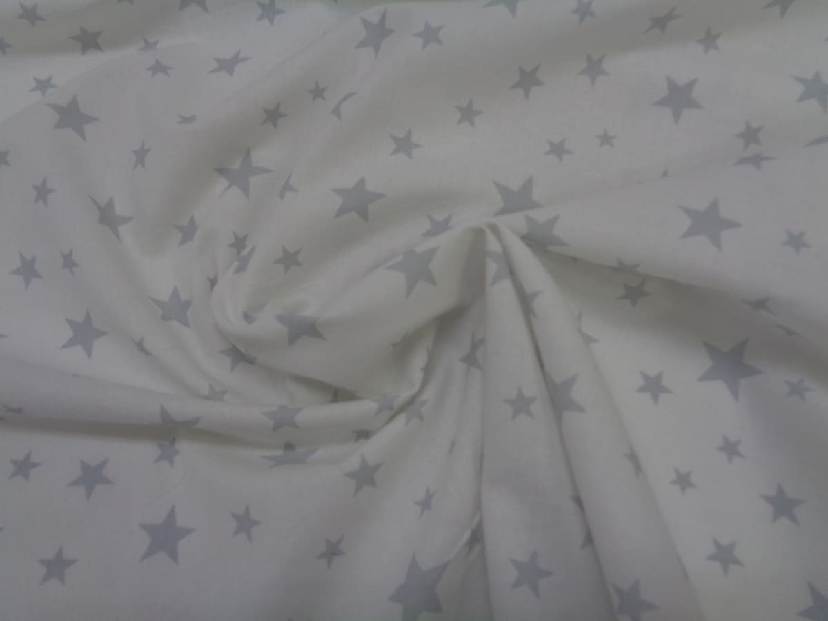 Popelín algodón estampado (patchwork) – Serie Noa (estrellas gris fondo blanco) - Imagen 3
