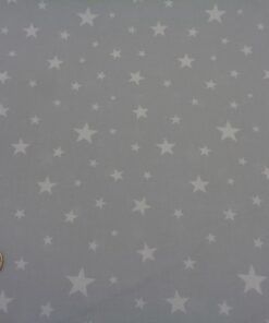 Popelín algodón estampado (patchwork) – Serie Noa (estrellas blancas fondo gris)