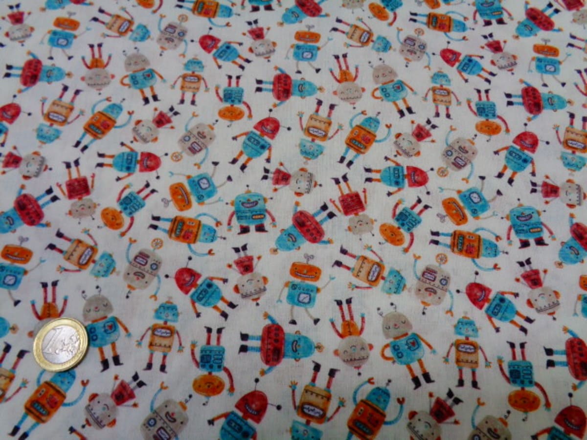 Popelín algodón estampado (patchwork) – Serie Robots